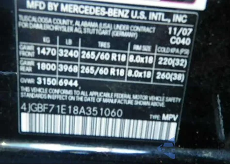 2008 Mercedes-Benz Gl450 4 Matic из США, поврежденный, VIN 4JGBF71E18A351060